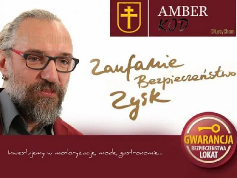 Mem z reklamą lokat Amber KOD i hasłem Zaufanie, Bezpieczeństwo, Zysk