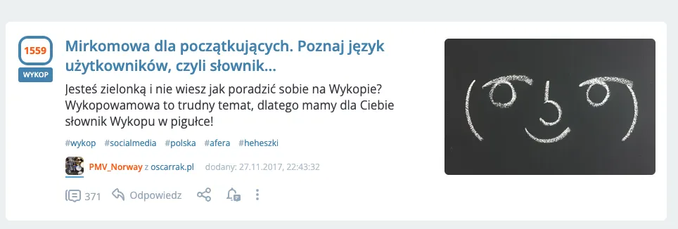Zrzut wpisu na Wykopie: Mirkomowa dla początkujących, słownik Wykopu w pigułce